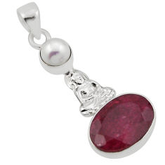 5.75cts natural red ruby pearl 925 sterling silver buddha charm pendant n34550