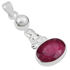 5.42cts natural red ruby pearl 925 sterling silver buddha charm pendant n34555