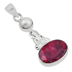 6.04cts natural red ruby pearl 925 sterling silver buddha charm pendant n34556