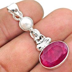 6.45cts natural red ruby pearl 925 sterling silver buddha charm pendant t73892