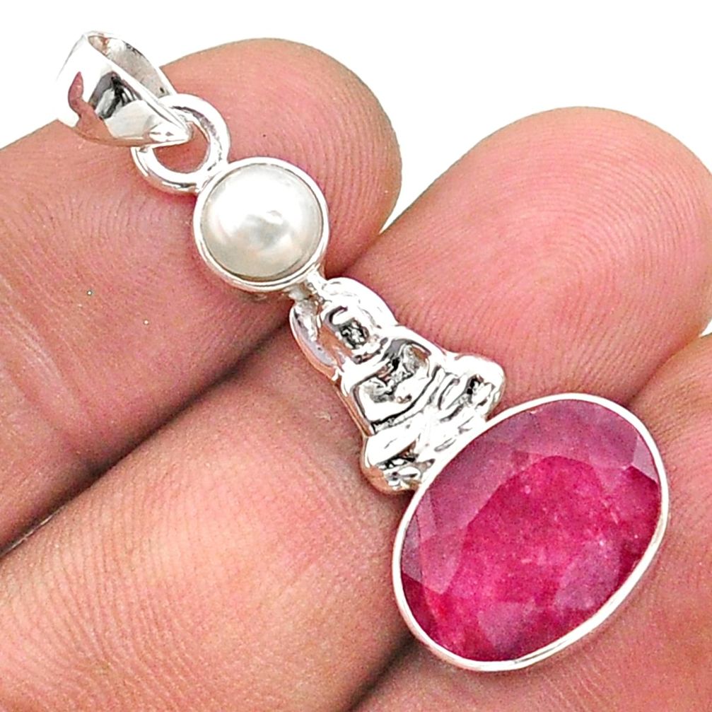 6.43cts natural red ruby pearl 925 sterling silver buddha charm pendant t73908