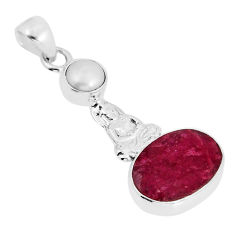 5.45cts natural red ruby pearl 925 sterling silver buddha charm pendant y55682