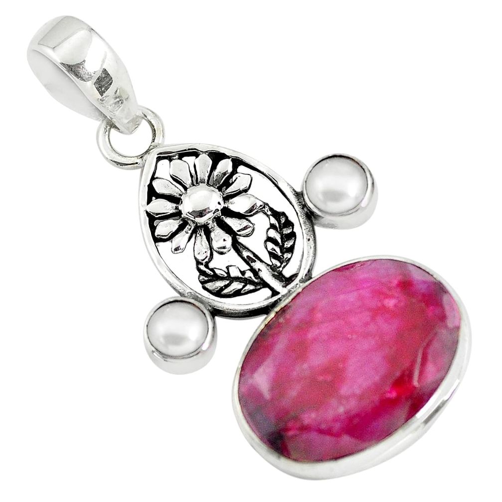  red ruby pearl 925 sterling silver flower pendant p56810