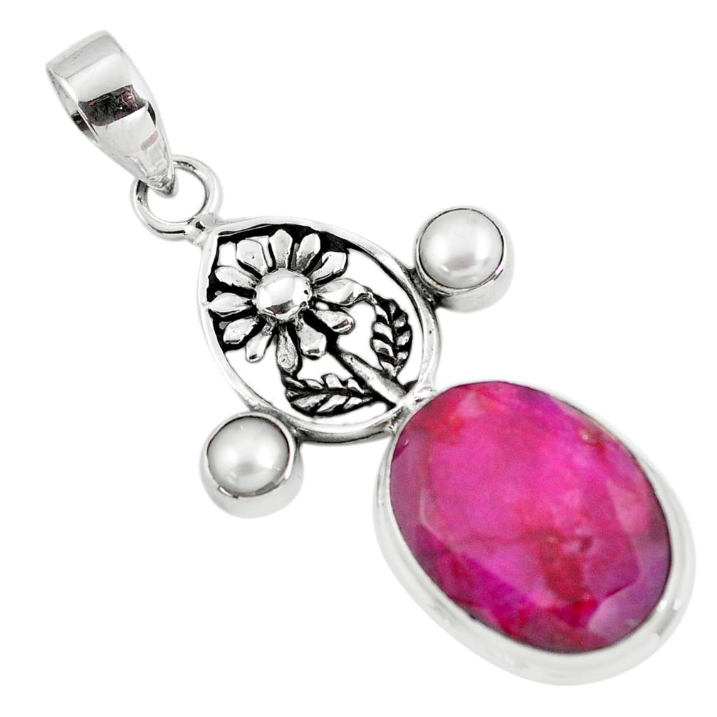  red ruby pearl 925 sterling silver flower pendant p56874