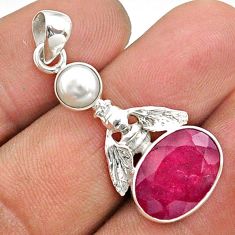 6.03cts natural red ruby pearl 925 sterling silver honey bee pendant t73885