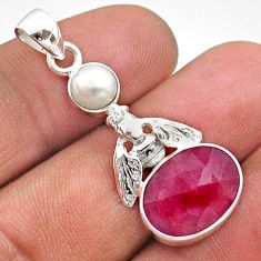 6.38cts natural red ruby pearl 925 sterling silver honey bee pendant t73913