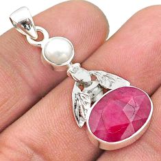 6.82cts natural red ruby pearl 925 sterling silver honey bee pendant t73926