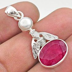 6.43cts natural red ruby pearl 925 sterling silver honey bee pendant t73928