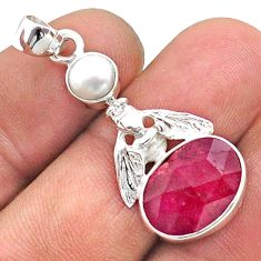 7.17cts natural red ruby pearl 925 sterling silver honey bee pendant t73945