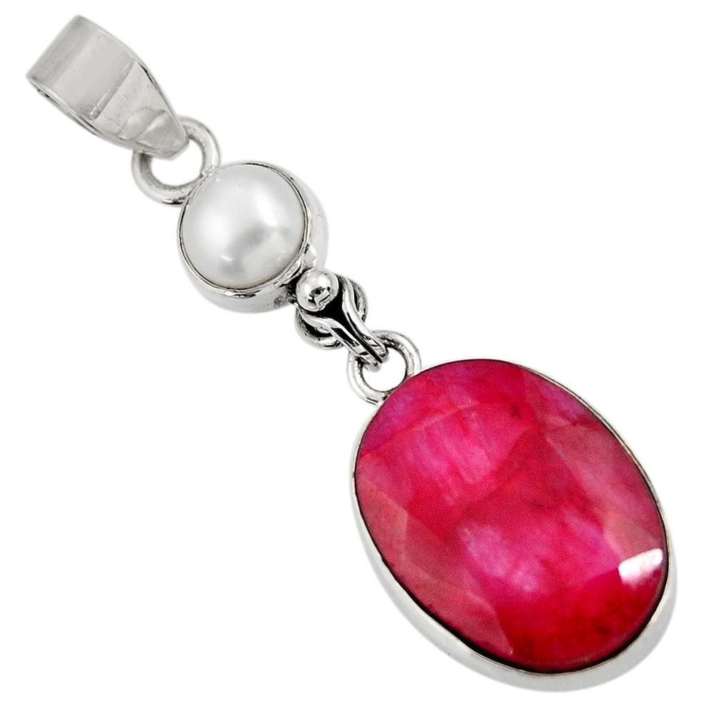 14.72cts natural red ruby pearl 925 sterling silver pendant jewelry d39351