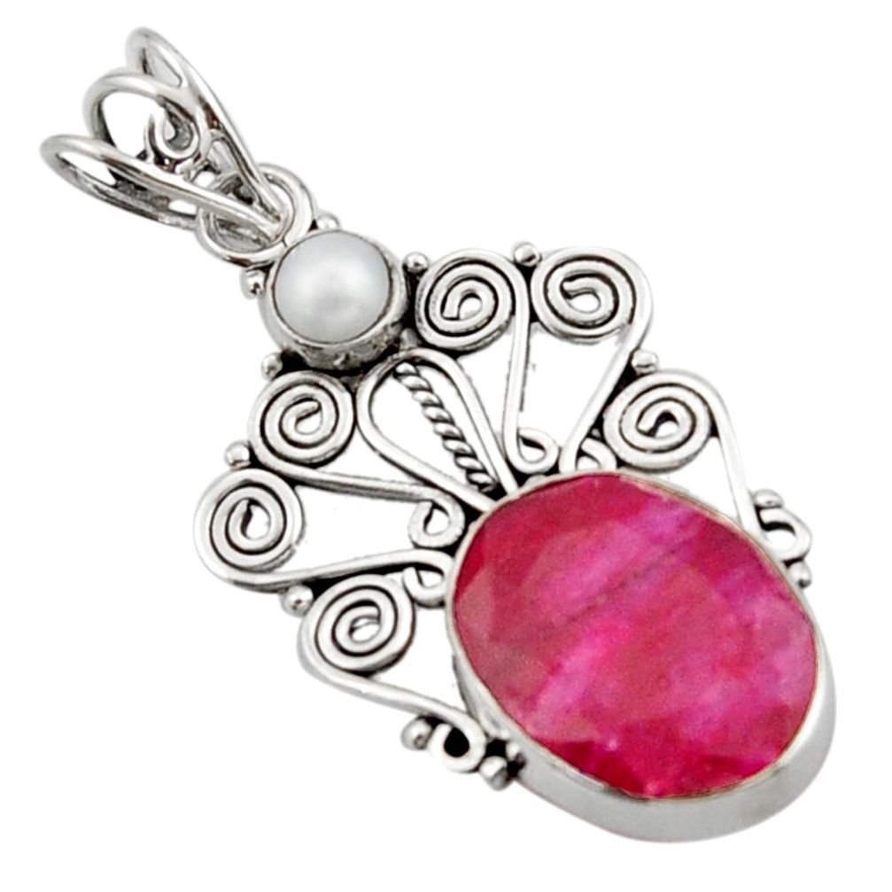 11.23cts natural red ruby pearl 925 sterling silver pendant jewelry d46606