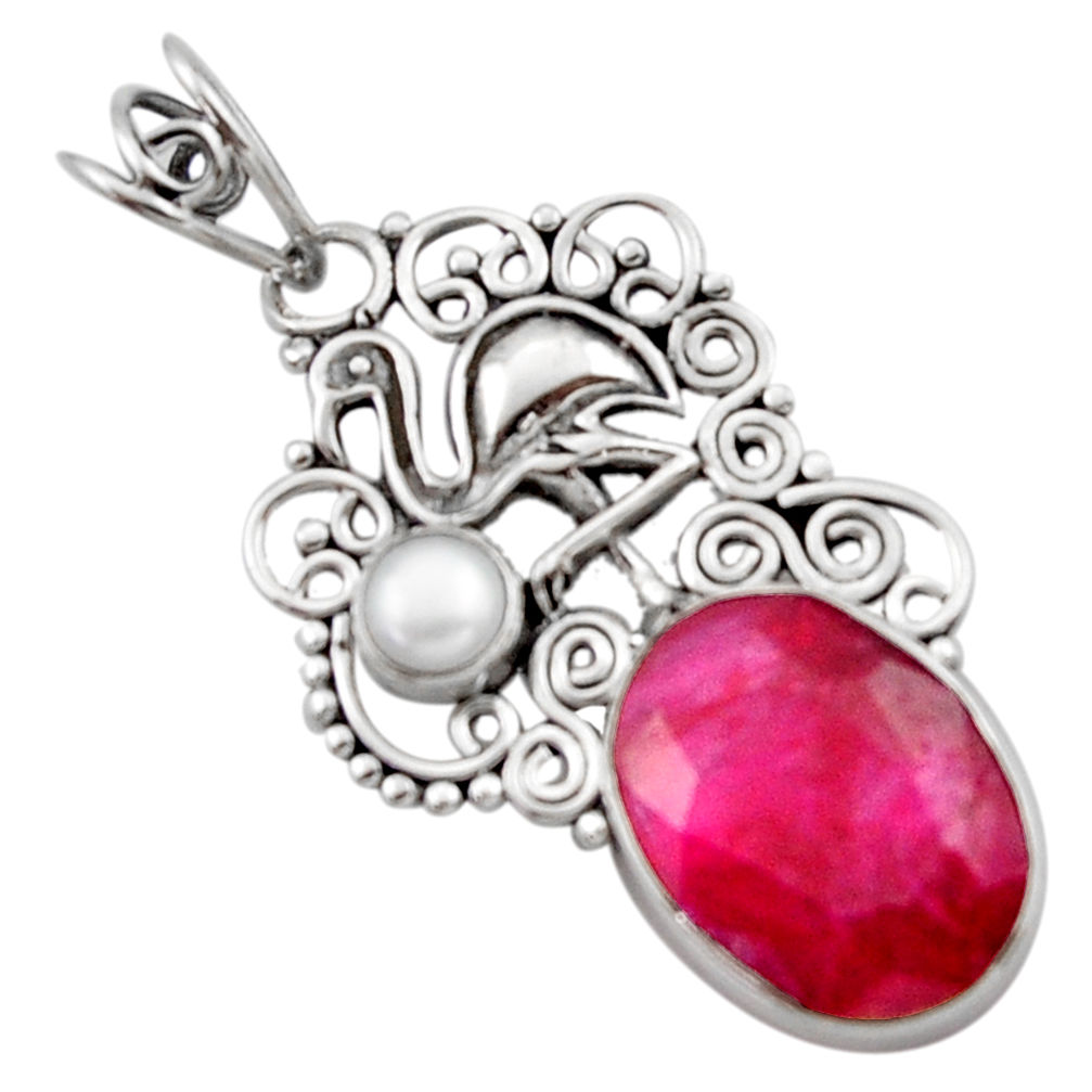 11.89cts natural red ruby pearl 925 sterling silver pendant jewelry d46669