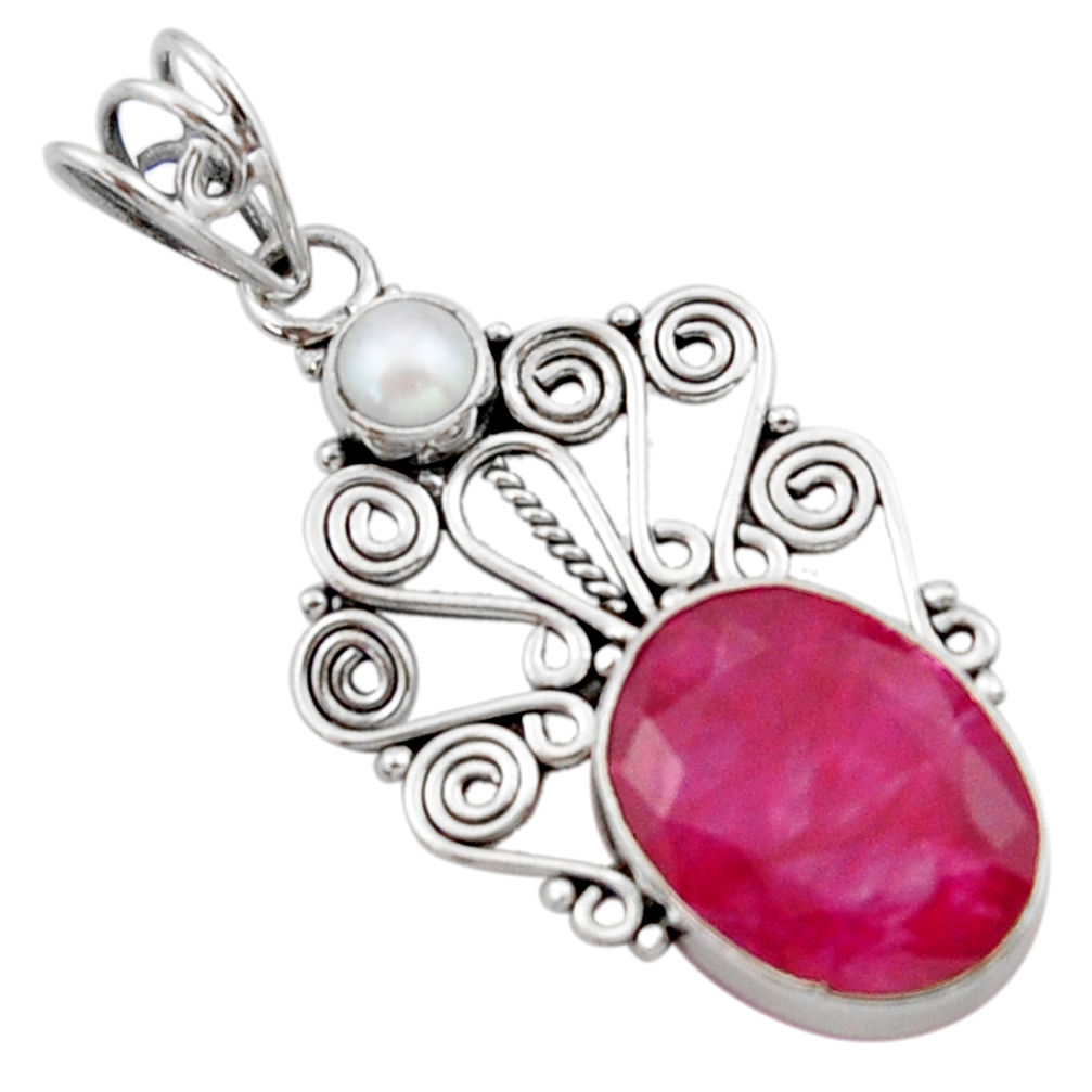 11.23cts natural red ruby pearl 925 sterling silver pendant jewelry d46678