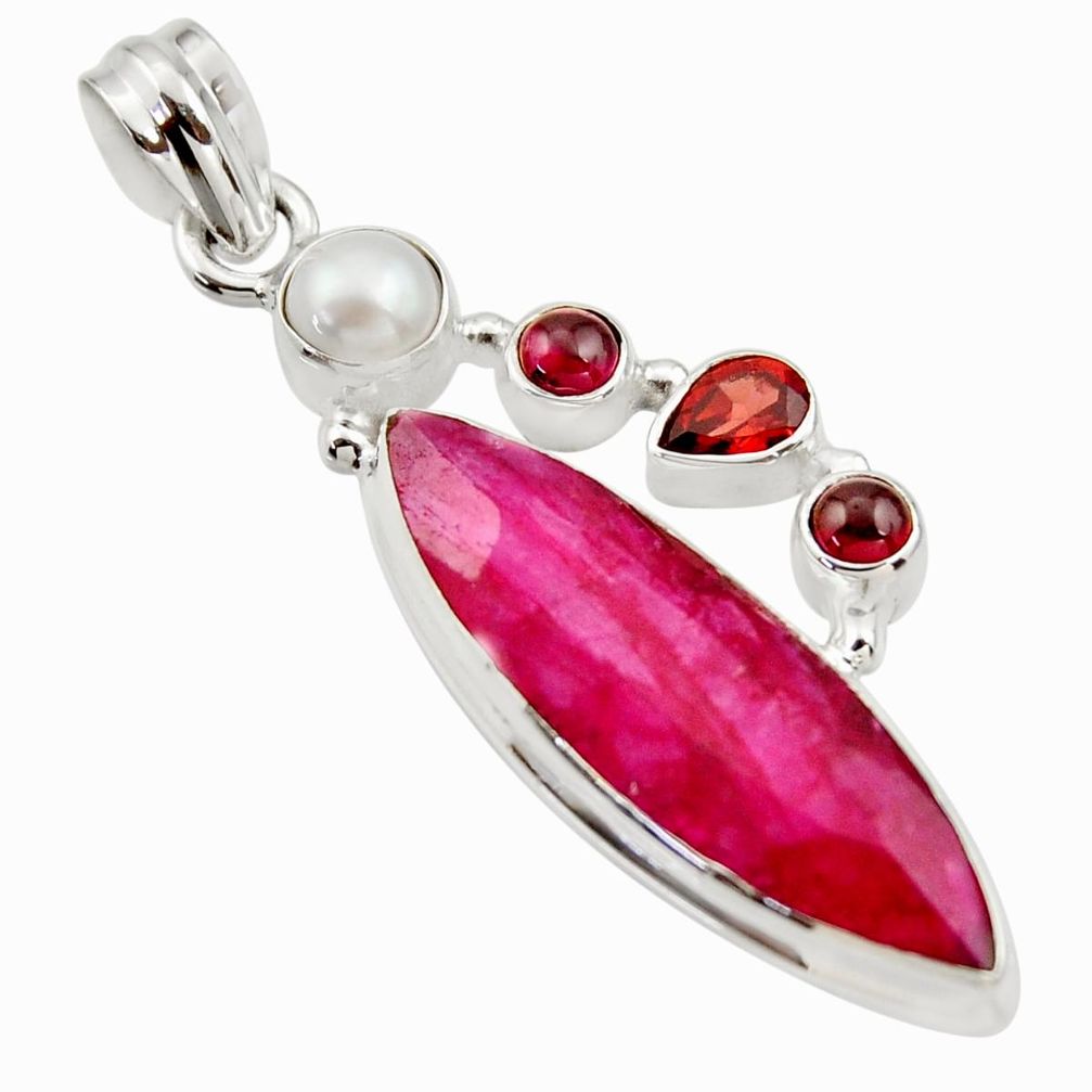 17.42cts natural red ruby pearl 925 sterling silver pendant jewelry r35061