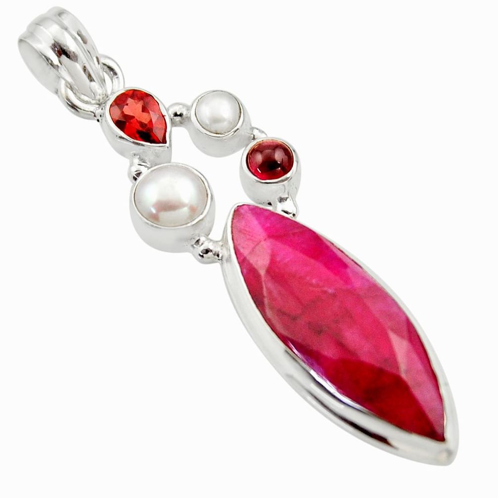 18.15cts natural red ruby pearl 925 sterling silver pendant jewelry r35063