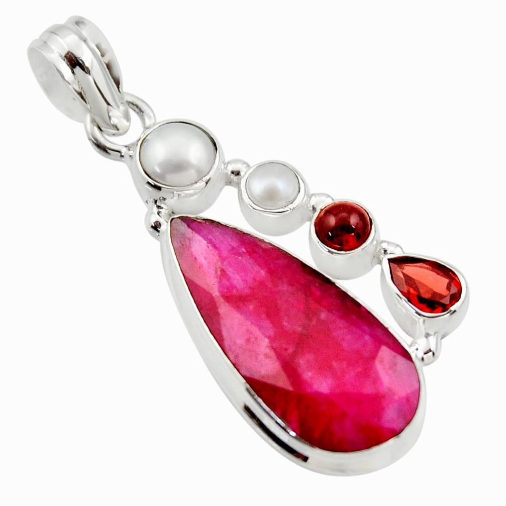 16.73cts natural red ruby pearl 925 sterling silver pendant jewelry r35067