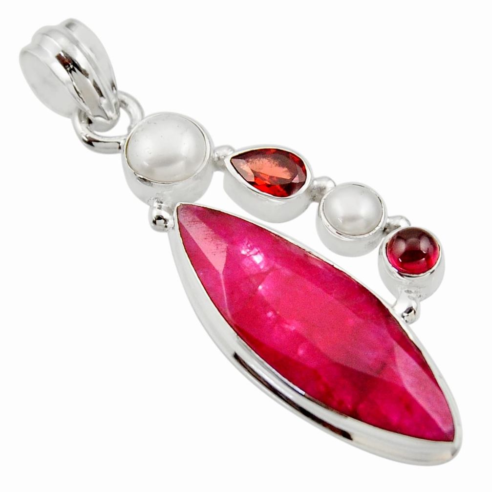 17.22cts natural red ruby pearl 925 sterling silver pendant jewelry r35069