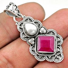4.69cts natural red ruby pearl 925 sterling silver pendant jewelry t69522