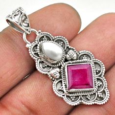 4.93cts natural red ruby pearl 925 sterling silver pendant jewelry t69529