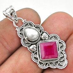 4.69cts natural red ruby pearl 925 sterling silver pendant jewelry t69552