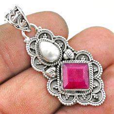 4.92cts natural red ruby pearl 925 sterling silver pendant jewelry t69560