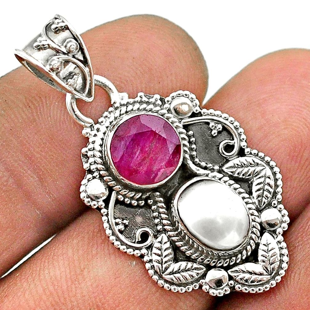 4.06cts natural red ruby pearl 925 sterling silver pendant jewelry t69594