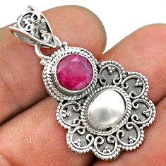 4.23cts natural red ruby pearl 925 sterling silver pendant jewelry t69599