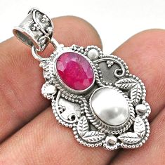 4.30cts natural red ruby pearl 925 sterling silver pendant jewelry t69619