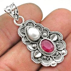 3.58cts natural red ruby pearl 925 sterling silver pendant jewelry t69634