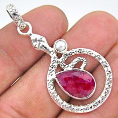 5.52cts natural red ruby pearl 925 sterling silver snake pendant jewelry t35531