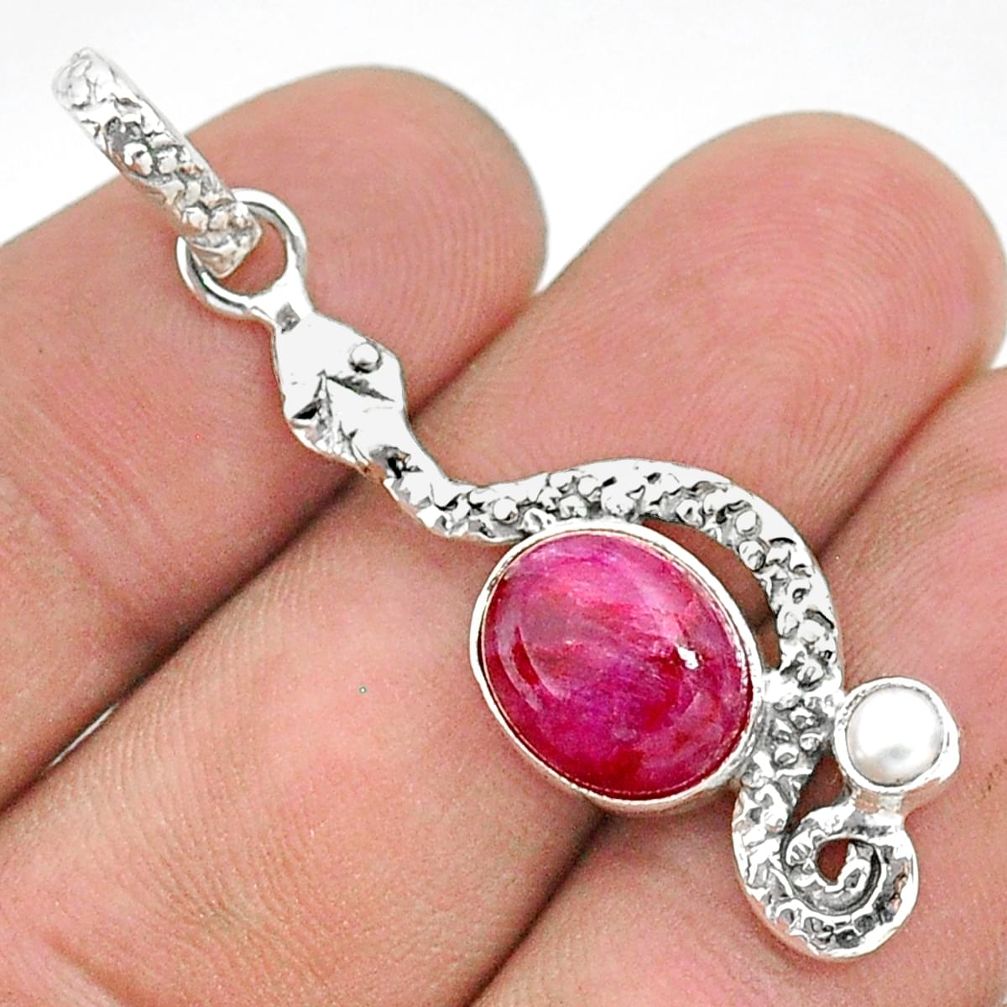 5.63cts natural red ruby pearl 925 sterling silver snake pendant jewelry t35670