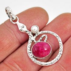 5.62cts natural red ruby pearl 925 sterling silver snake pendant jewelry y55625