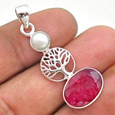 6.14cts natural red ruby pearl 925 sterling silver tree of life pendant t73899