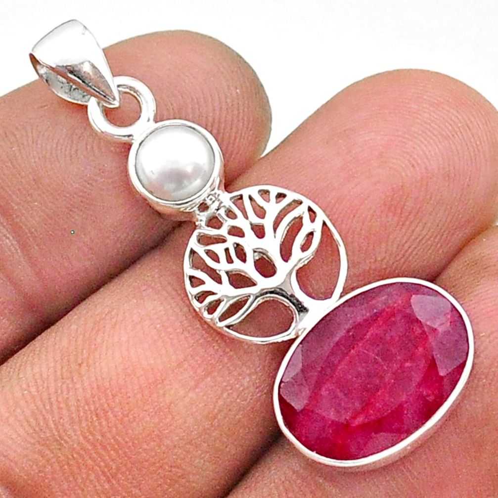 5.79cts natural red ruby pearl 925 sterling silver tree of life pendant t73929
