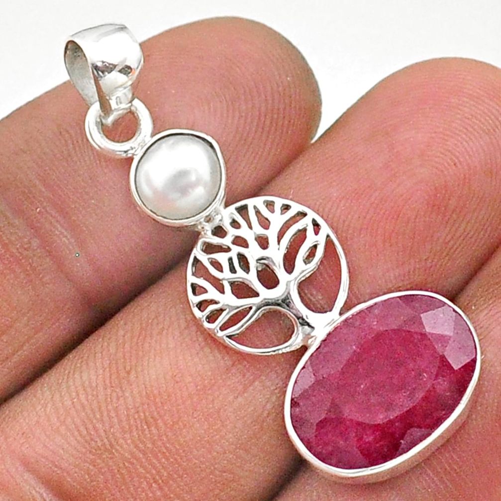 6.10cts natural red ruby pearl 925 sterling silver tree of life pendant t73931