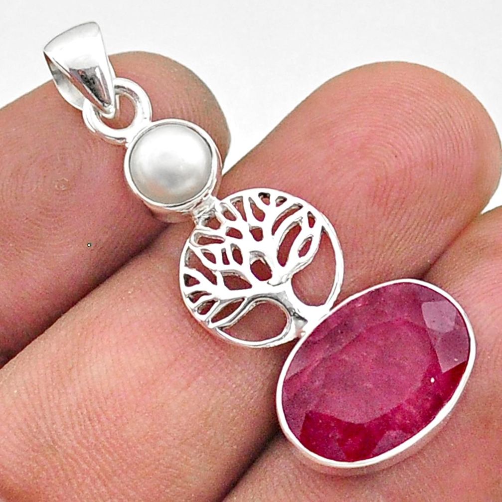6.22cts natural red ruby pearl 925 sterling silver tree of life pendant t73956