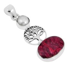5.80cts natural red ruby pearl 925 sterling silver tree of life pendant y55692