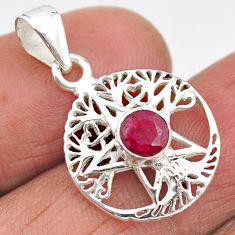 0.77cts natural red ruby round 925 silver star with tree of life pendant t88408