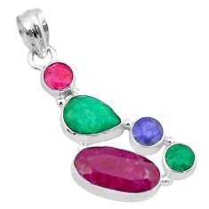 9.37cts natural red ruby sapphire emerald 925 sterling silver pendant u32207
