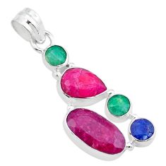 9.41cts natural red ruby sapphire emerald 925 sterling silver pendant u32218