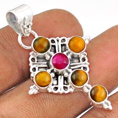 5.53cts natural red ruby tiger's eye 925 silver holy cross pendant t92399