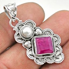 4.43cts natural red ruby white pearl 925 sterling silver pendant jewelry t69538