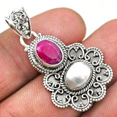 4.31cts natural red ruby white pearl 925 sterling silver pendant jewelry t69569