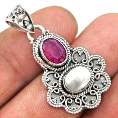 4.25cts natural red ruby white pearl 925 sterling silver pendant jewelry t69580