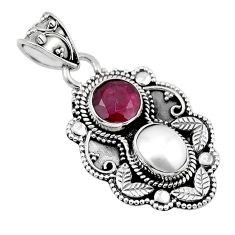3.65cts natural red ruby white pearl 925 sterling silver pendant jewelry y44292