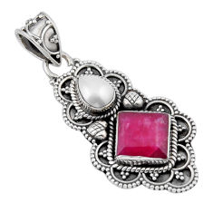 4.30cts natural red ruby white pearl 925 sterling silver pendant jewelry y44294