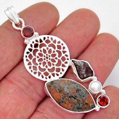 23.06cts natural red snakeskin jasper garnet pearl 925 silver pendant y20652