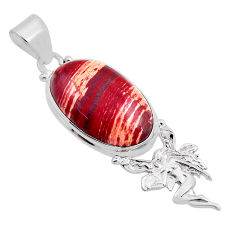 15.97cts natural red snakeskin jasper silver angel wings fairy pendant n25193