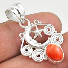3.13cts natural red sponge coral 925 silver crescent moon star pendant t64825