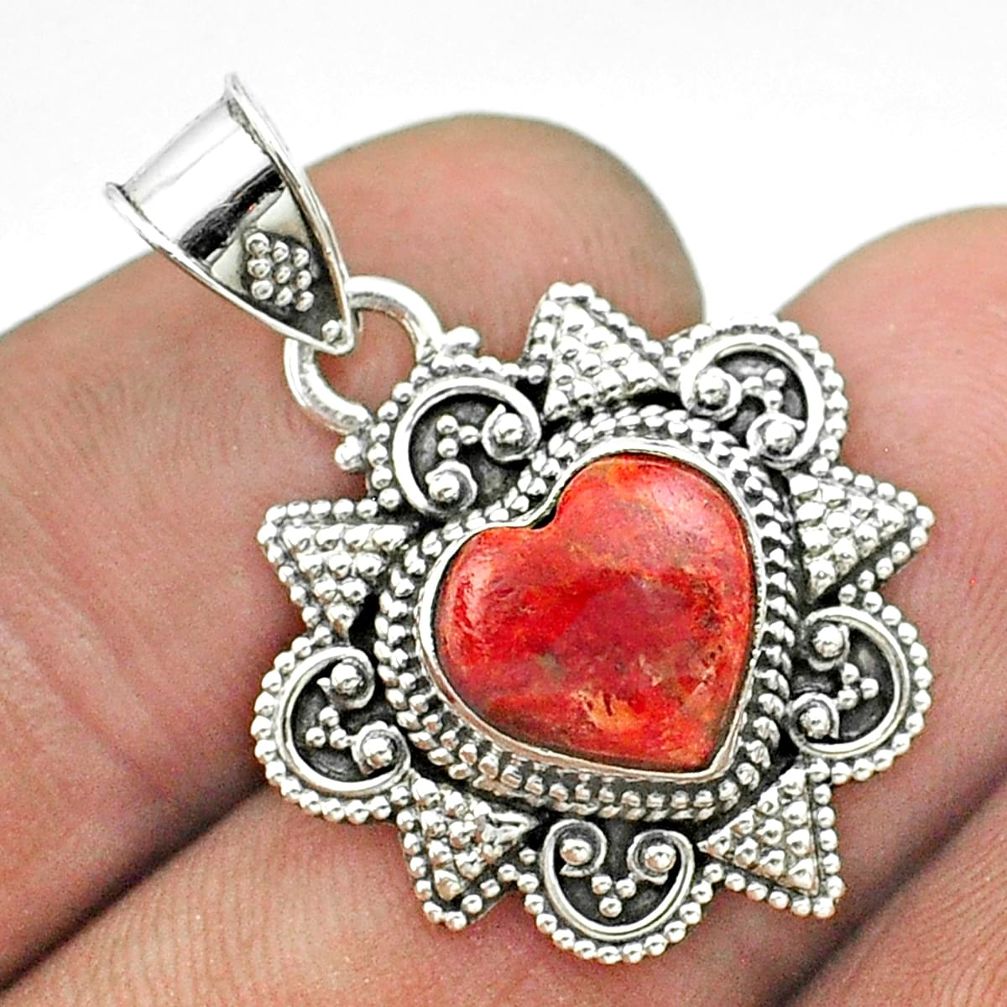 4.82cts natural red sponge coral 925 sterling silver heart pendant t56074